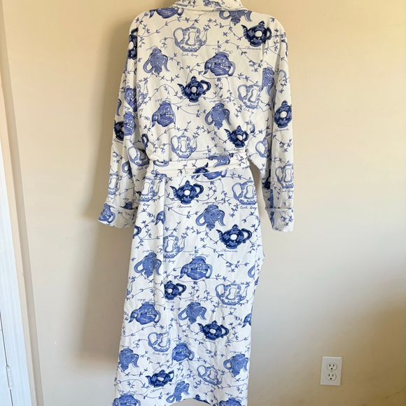 RARE Victoria's Secret Gold Label 80s Vintage White Blue Teapot Print Robe OS - Picture 10 of 16